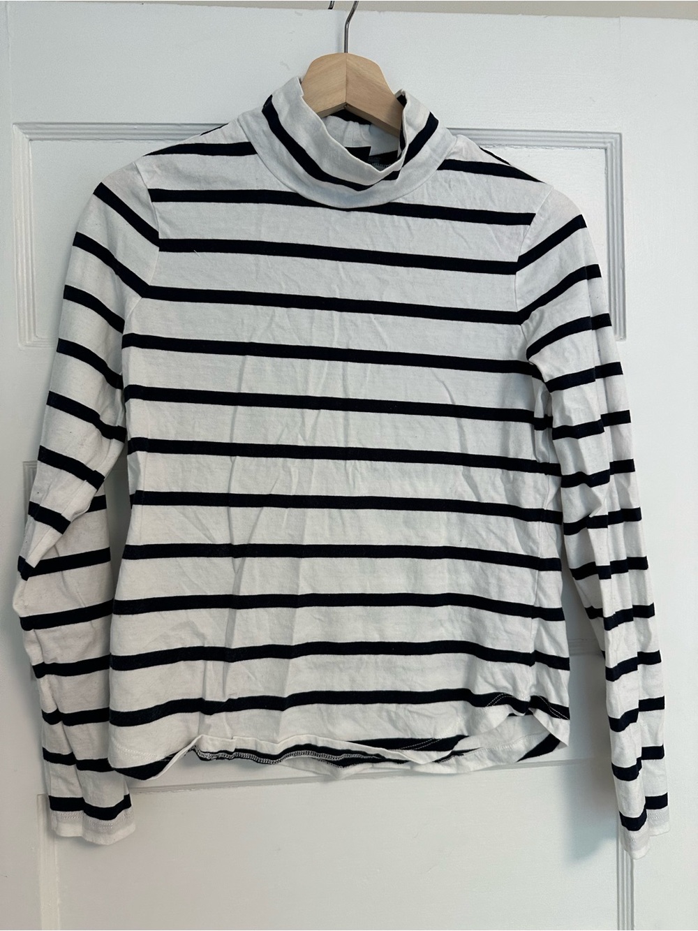 French Connection Black & White Striped Turtleneck Long Sleeve Top